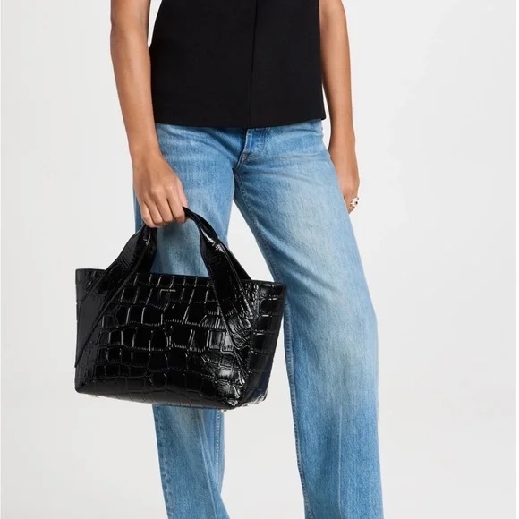 Anine Bing Maya Crocodile Embossed Oversized Tote Black $700